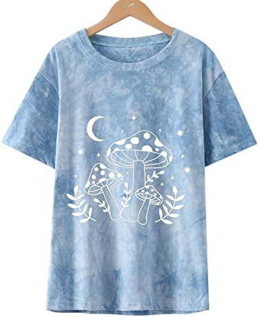 Kadın Yaz Tees En Moda Bitki Ay Baskı T - Shirt Kravat boya Casual Bluzlar Kısa Kollu O-Boyun Kazak Bayan için