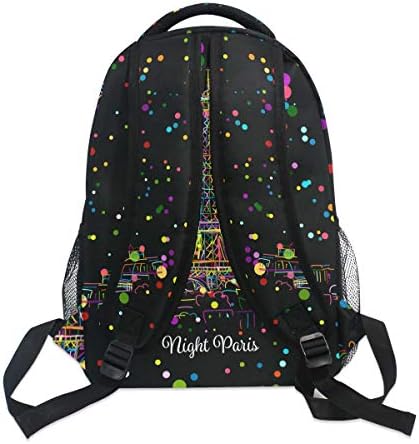 ALAZA Gece Paris Eifel Kulesi Renkli Polka Dot Şık Büyük Sırt Çantası Kişiselleştirilmiş Dizüstü iPad Tablet Seyahat