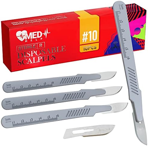 MedHelp Tek Kullanımlık Neşter 10 Dermaplaning Aleti Plastik Saplı Neşter Bıçakları, Yüksek Karbonlu Çelik Dermablade