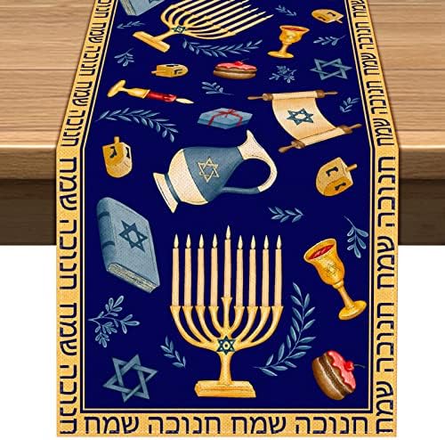 Vohado Mutlu Hanuka Masa Koşucu Chanukah Menorah David Yıldızı Dekorasyon Yahudi Festivali Tatil Yemek Odası Ev Mutfak