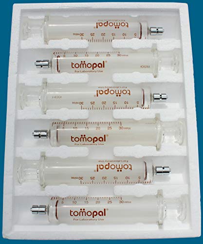 Cam Şırınga 30 ml (Paket Başına 6), Laboratuvar Kullanımı için 1.0 ml Dereceli Tomopal Cam Şırınga. Model Numarası.: