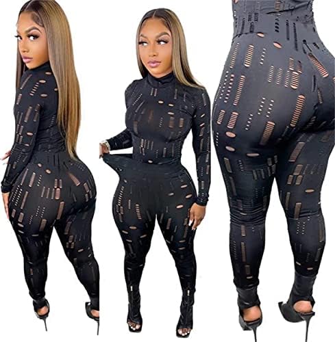 2 Parça Kıyafetler Kadın, Siyah Sıkı Örgü Uzun Kollu Bluz Bodycon pantolon seti
