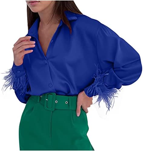 Kadın Moda Uzun Kollu Düğme Aşağı Gömlek Klasik Püskül Kollu Poplin Gömlek Bluzlar Kadınlar için Moda Rahat Üstleri