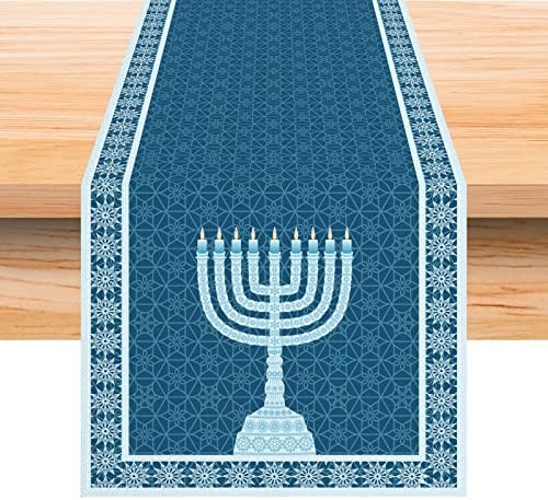 Keten 13x72 Hanuka Masa Koşucu Chanukkah masa süsü Yahudi Hanuka David Yıldızı Menorah Masa Dekorasyon Ev Mutfak Yemek