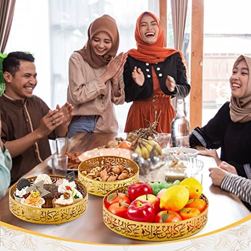 3 Parça Ramazan Eid Plaka Demir Hizmet Tepsi Eid Ramazan Tabağı İslam Altın Yuvarlak Şeker Çanak 3 Boyutları Müslüman