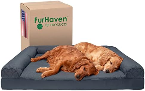 Furhaven XXL Ortopedik Köpek Yatağı Kapitone Kanepe Tarzı Çıkarılabilir Yıkanabilir Kapaklı - Demir Gri, Jumbo Plus