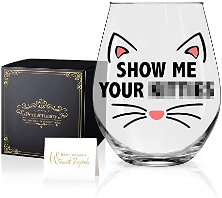 Perfectınsoy Bana kedilerinizi Gösterin Hediye Kutusu ile Komik şarap bardağı, kedi severler için kedi Severler hediye,