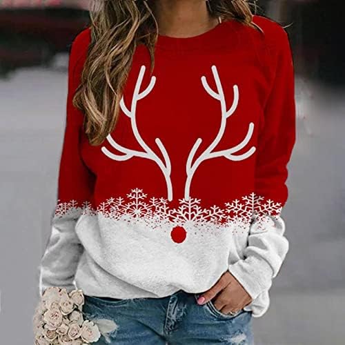 Kadın Merry Christmas Gömlek Tops Sevimli Noel Kazak Uzun Kollu tişört Kollu Üstleri Rahat Crewneck Baskılı Tişörtü