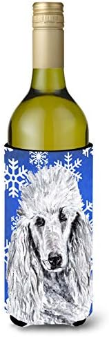 Caroline's Treasures SC9775LİTERK Beyaz Standart Kaniş Kış Kar Taneleri Şarap Şişesi Hugger, Şişe Soğutucu Kol Hugger