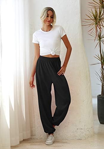 MsAnya Kadın Sweatpants koşu pantolonları Eğitim Yüksek Bel Yoga Salonu Atletik Rahat Uzun Pantolon Cepler ile