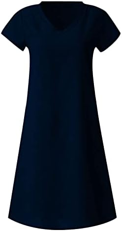 Kadın Artı Boyutu yaz elbisesi Rahat Kısa Kollu V Yaka Pamuk ve Keten Elbiseler 2023 Rahat bol tişört Tunik Midi Elbise