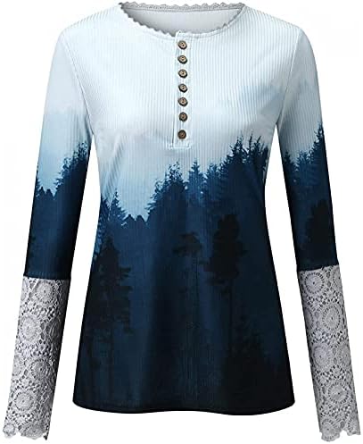 üst Uzun Kollu Kadın Zarif Bayan Nervürlü Örgü Henley Tunik dantel üstler Düğme Gömlek Casual Bluzlar Blusas De Mujer