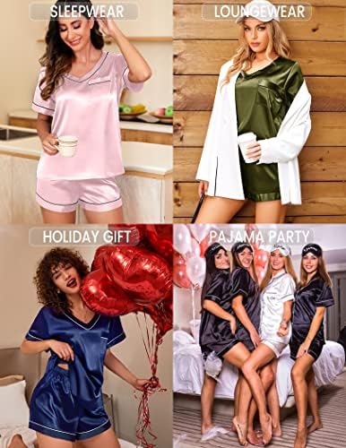 Ekouaer İpek Pijama Kadınlar için Kısa Kollu Saten Pj Seti İki Parçalı Yumuşak Pijama Loungewear, S-XXL