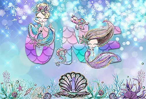 MEHOFOND Mermaid 1st Doğum Günü Backdrop Parti Süslemeleri için Kız Prenses Altında Deniz Mor Pembe Teal Sparkle Glitter