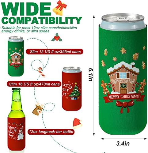 8 Adet Noel Bira Can Soğutucular Kollu Noel İnce Can Kollu Neopren Yalıtımlı İçecek İçecek Kollu Kullanımlık Sıska