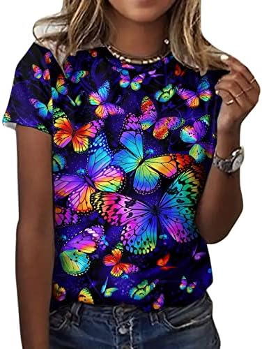 Kadınlar için bluzlar Şık Rahat, çiçek Baskılı Kısa Kollu Ekip Boyun Gömlek Moda Bayan Komik Tshirt
