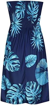Kadın Yaz Elbiseler Boho Çiçek Straplez Önlüklü Tüp Kolsuz Rahat Fırfır Mini Plaj Elbise
