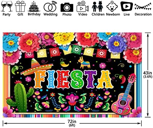 ZTHMOE 68x45 inç Kumaş Meksika Fiesta Zemin Cinco De Mayo Renkli Bayraklar Çiçekler Fotoğraf Arka Plan Doğum Günü