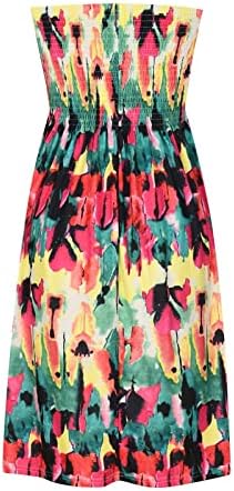 Kadın Yaz Elbiseler Boho Çiçek Straplez Önlüklü Tüp Kolsuz Rahat Fırfır Mini Plaj Elbise