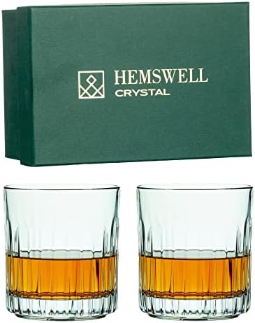 Hemswell Kristal Viski Bardağı Eski Moda Bardak 2'li Set-Viski Bardağı 2 - 12oz Kristal Alçak Balya Bardağı Katı Tabanlı