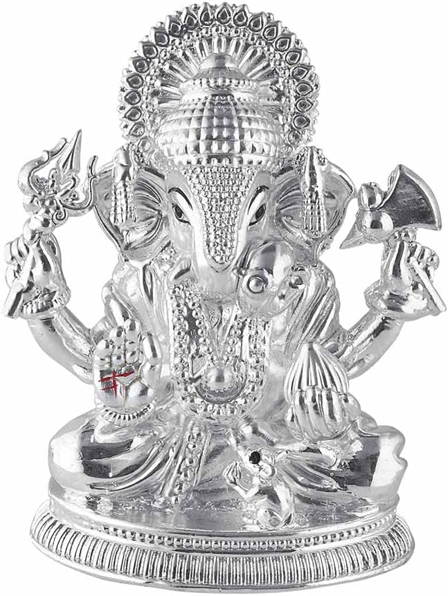 PRD CARATCAFE Gümüş 999 Dagdusheth Ganesh Heykeli, 18 + GMS Gümüş Tanrı Murti Ev için Pooja