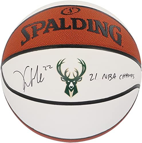 Khris Middleton Milwaukee Bucks, 21 NBA Şampiyonu Yazılı Beyaz Panel Basketbolu İmzaladı - İmzalı Basketbollar