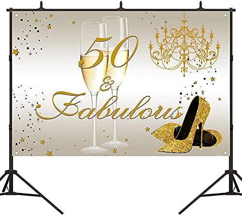 Bellimas Altın ve Beyaz Elli ve Muhteşem Zemin Mutlu 50th Doğum Günü Partisi Dekorasyon 50 Doğum Günü Yüksek Topuk