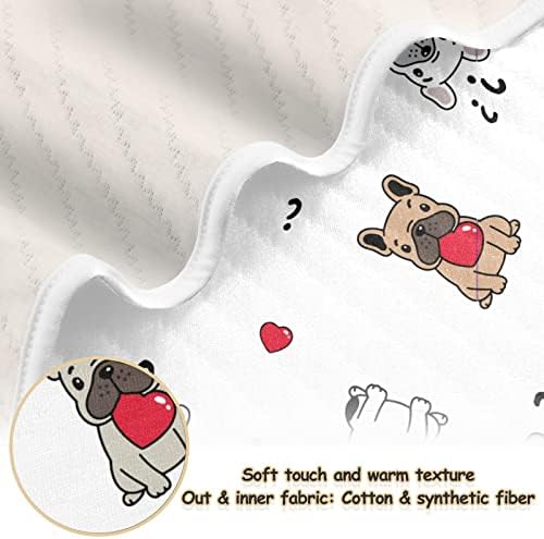 Kundak Battaniyesi Bebekler için Sevimli Bulldog Desenli Beyaz Pamuklu Battaniye, Battaniye Alma, Beşik için Hafif