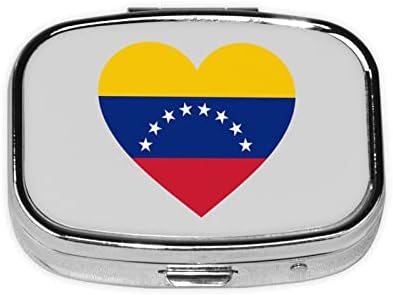 Aşk Venezuela Bayrağı Kare Mini Hap Kutusu Seyahat Tıp Bölmeleri Organizatör Taşınabilir Metal Hap Durumda