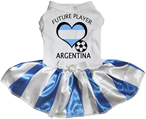 Petitebella Future Player Arjantin Futbol Yavru Köpek Elbisesi (Beyaz/Çizgili, Küçük)