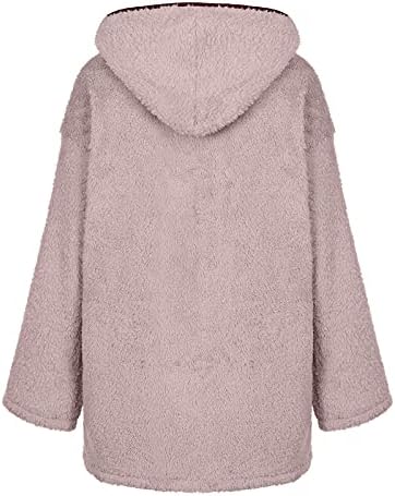 COKUERA Bayan Moda Kış Bulanık Ceket Zarif Düz Renk Polar Kapşonlu Hırka Mont Rahat Zip Giyim Cepler ıle