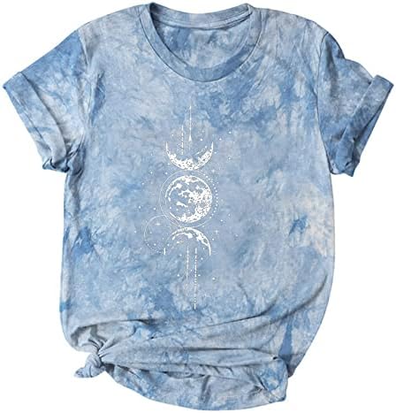 Kravat Boya Vintage Kadınlar için Güneş Ay Grafik Gevşek Fit Bluz Kısa Kollu Gömlek Genç Kızlar için