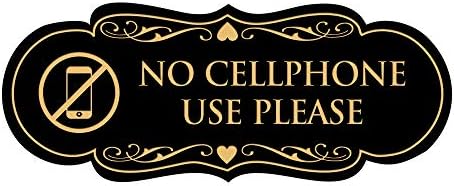 İşaretler ByLİTA Designer Cep Telefonu Kullanımı Yok lütfen İmzalayın (Siyah/Altın) - Küçük
