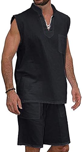 XXBR erkek Pamuk Keten Kıyafetler Setleri, 2021 Yaz Tankı Üstleri ve şortlar seti Moda Serin Hippi Gömlek Kolsuz Takım