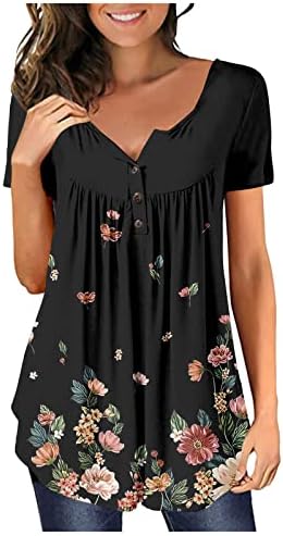 2023 Yaz Moda T Shirt Kadınlar için Çiçek Tunik Üstleri giymek Tayt ile Kısa Kollu V Boyun Gizlemek Göbek Tee Gömlek