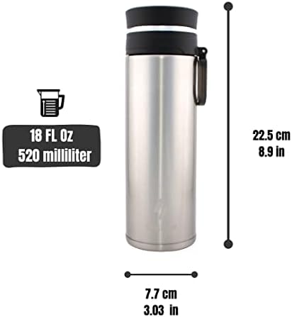 Ozızo Elite Demlik Su Şişesi ile 18 oz (520 ml) Kapasiteli, Kaymaz Termos Şişe, Paslanmaz Çelik Filtre, ve Geniş Fincan