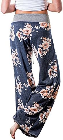 UKTZFBCTW Kadınlar Ince Geniş Bacak Pantolon Çiçek Baskılı Desen Gevşek Bahar Yaz Koyu Mavi XL