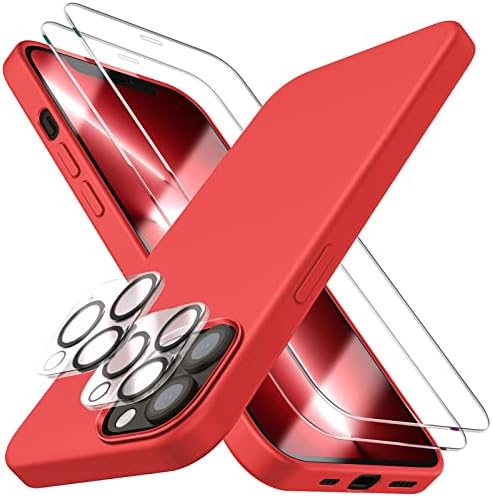 JTWIE [5 in 1 için iPhone 13 Pro Max Telefon Kılıfı ile Ekran Koruyucu ve Kamera Lens Koruyucu, sıvı Silikon Telefon