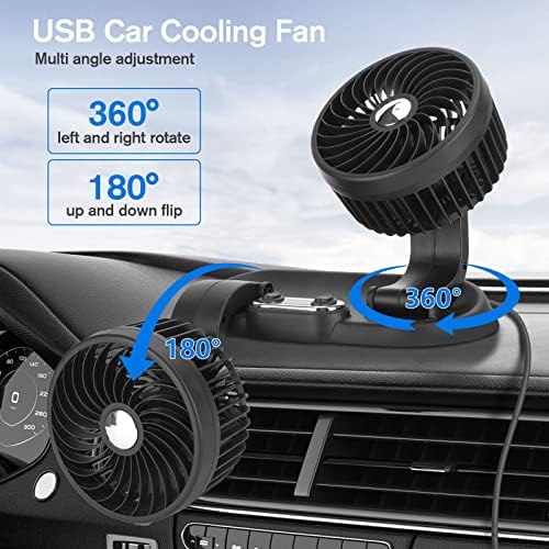 KKUYT 5 İnç USB Araba Fanı, çift Kafa Araba Soğutma Fanı 360 ° Ratation & 2 Hız Güçlü Rüzgar Ayarlanabilir, park Numarası