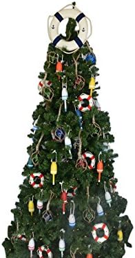 Klasik Beyaz Çapa Lifering ile Mavi Bantlar Noel Ağacı Topper Dekorasyon