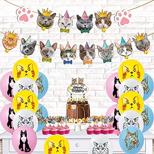 Kayi Sevimli Kedi Doğum Günü Parti Malzemeleri 46 ADET Kawaii Miyav Pet Süslemeleri için Erkek Kız Dahil Kediler Yüz