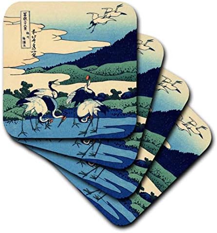 Hokusai tarafından Sagami Eyaletinde 3dRose Umegawa-Japon güzel sanatlar-mavi klasik Japonya ukiyoe kuşları vinçler-Yumuşak