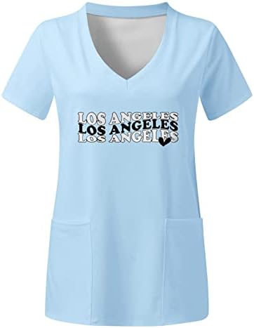 Tee Gömlek Kızlar Bayan Artı Boyutu Üst V Boyun Kısa Kollu Cepler Baskılar T Shirt Bayan Egzersiz Üstleri Gevşek Fit