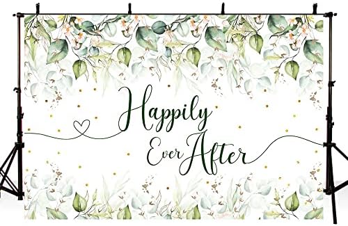 AIBIIN 7x5ft Sonsuza Dek Mutlu Zemin Düğün Okaliptüs Yaprakları Altın Noktalar Fotoğraf Arka Plan Gelin Duş Düğün