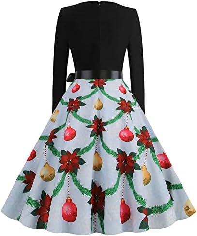 Noel kadın Klasik Çay Elbise Taraklı Boyun Uzun Kollu Elbise Kemer Tatil Salıncak Kokteyl Parti Elbiseleri