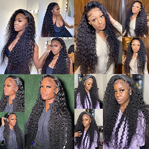 Qanlynny Derin Dalga dantel ön peruk insan saçı Tutkalsız Kıvırcık Peruk Siyah kadın peruk 13x4 ıslak ve Dalgalı dantel