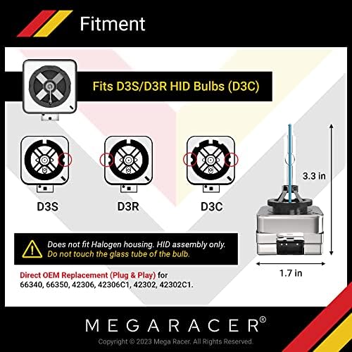 Mega Racer D3S/D3R / D3C HID Far Ampuller-6000 K Elmas Beyaz, 35 W 12 V 8000 Lümen, Xenon Gaz, Metal Stentler Baz,