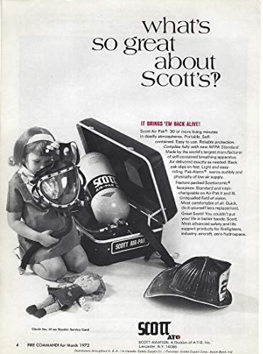1972 Orijinal Dergi Baskı Reklamı 2 Scott Yangın Kurtarma Solunum Paketi