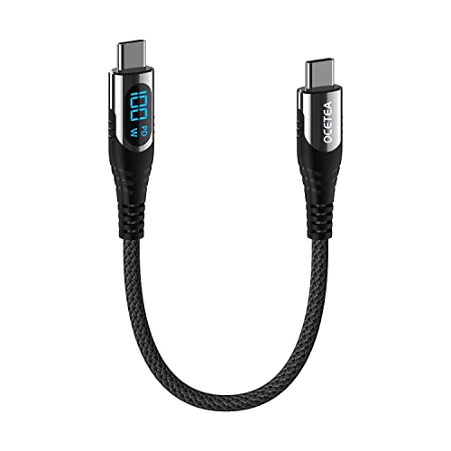 Ocetea [2'li Paket, 6,6 ft] USB C'den USB C'ye Kablo 100W, LED Ekranlı USB C Kablosu, MacBook Pro için Yeni Naylon