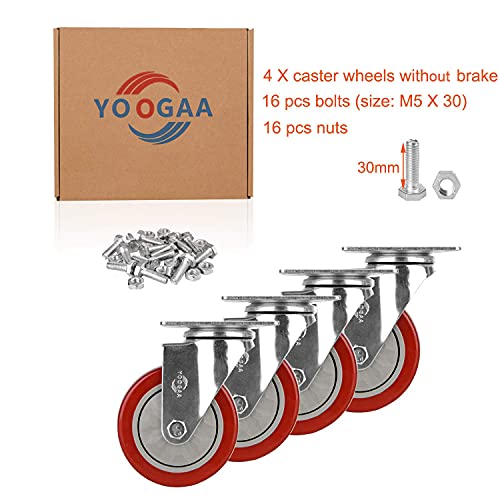 YOOGAA 4 Döner sarhoş tekerlek Ağır Tekerlekler Gürültü Yok 360 Derece rotasyontoplam Kapasite 1200lbs (Frensiz 4'lü